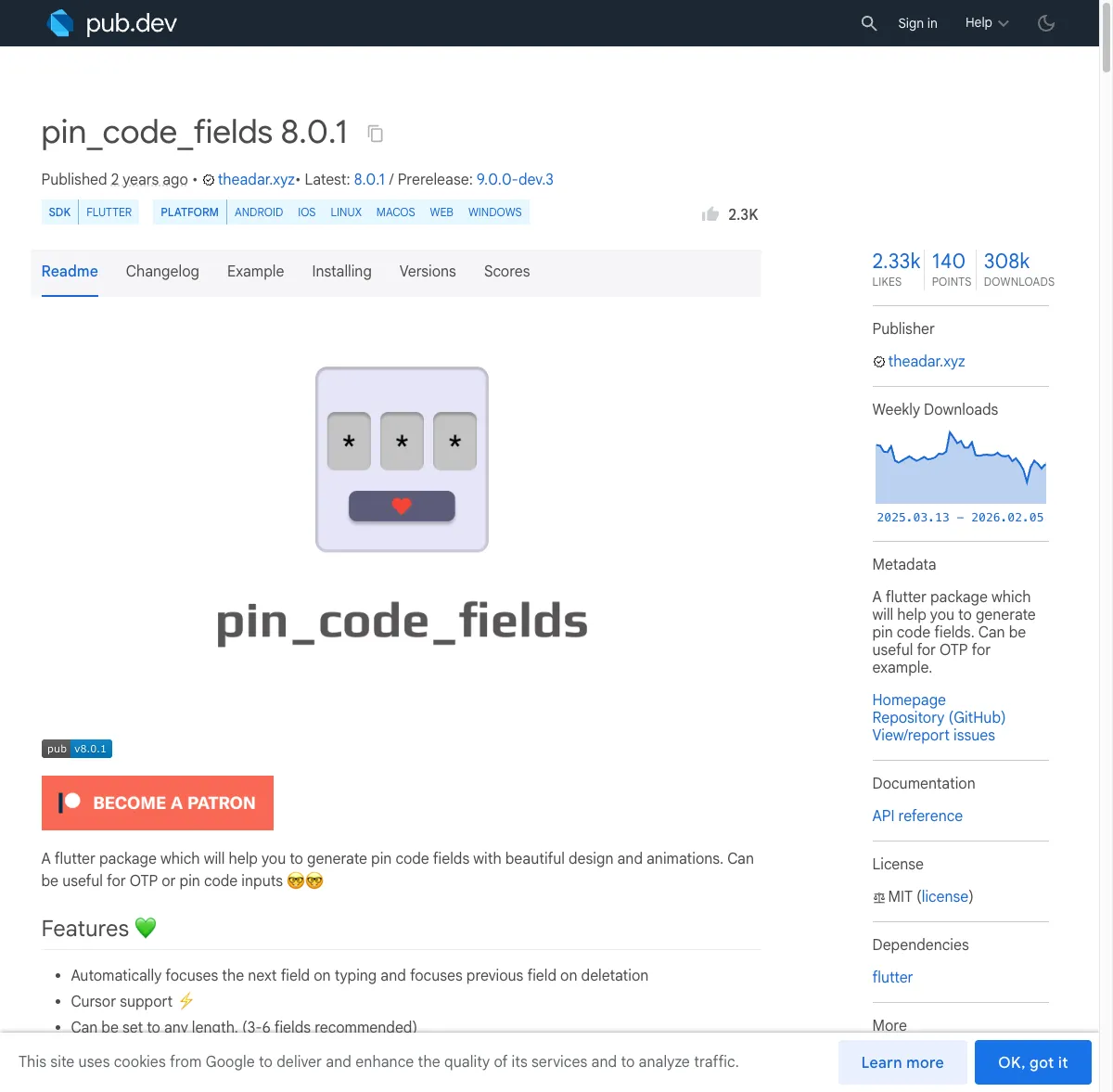 Pin Code Fields screenshot